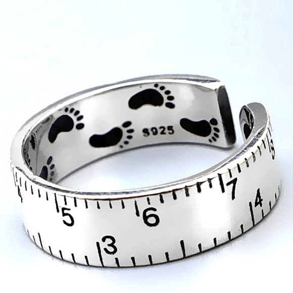 Ruler Design Sterling Silver Matching Bangle Cuff Bracelet Ring Set - Picture 8 of 11